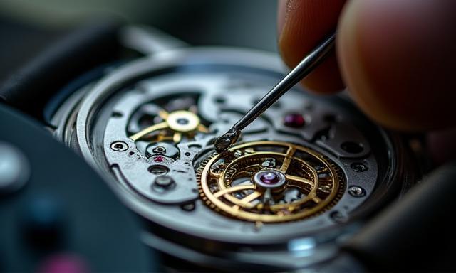 Closeup of watch movement assembly Dutch workshop